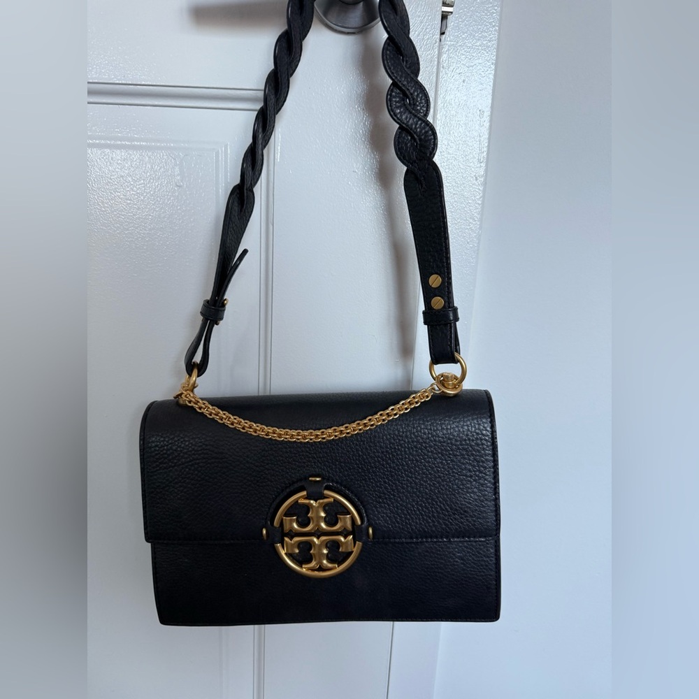 Tory Burch Black and Gold Shoulder Bag with Chain Strap